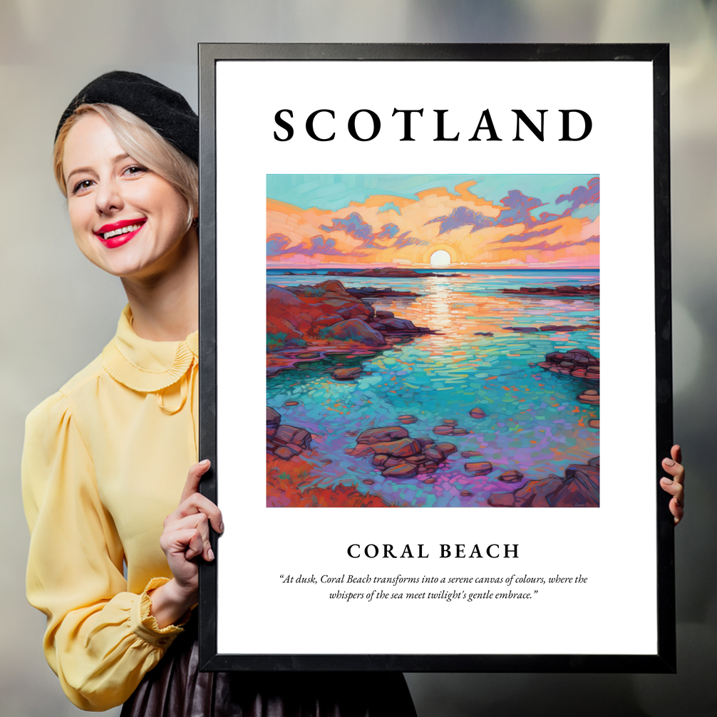 Person holding a poster of Coral Beach