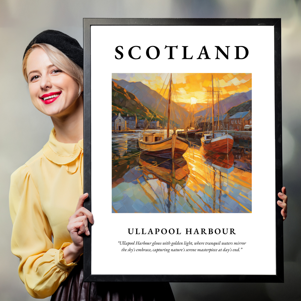 Person holding a poster of Ullapool Harbour