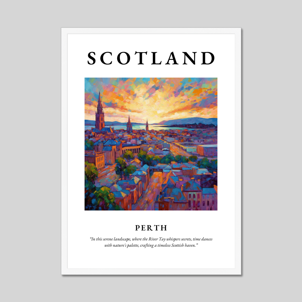 Poster in a white frame with the word Scotland