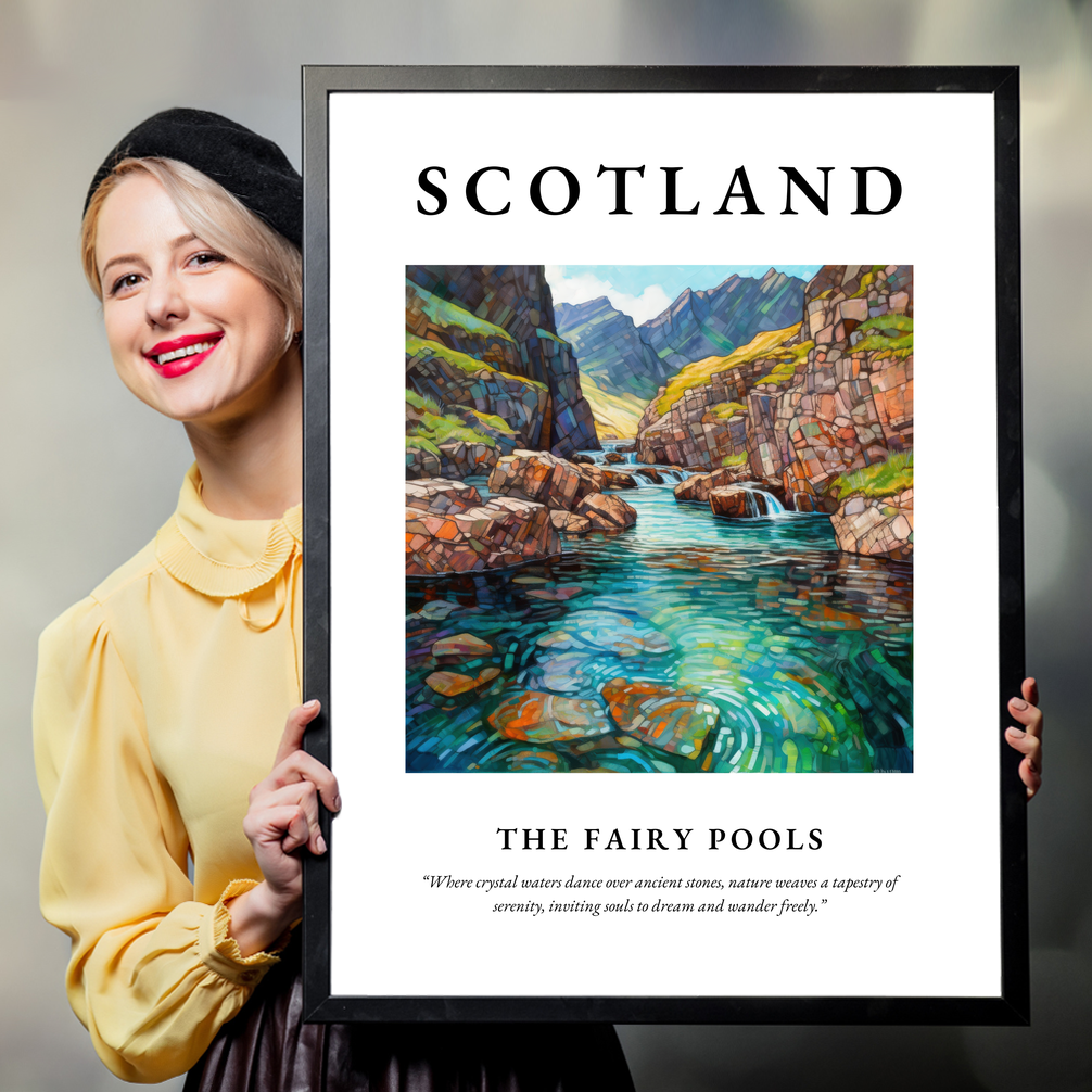 Person holding a poster of The Fairy Pools