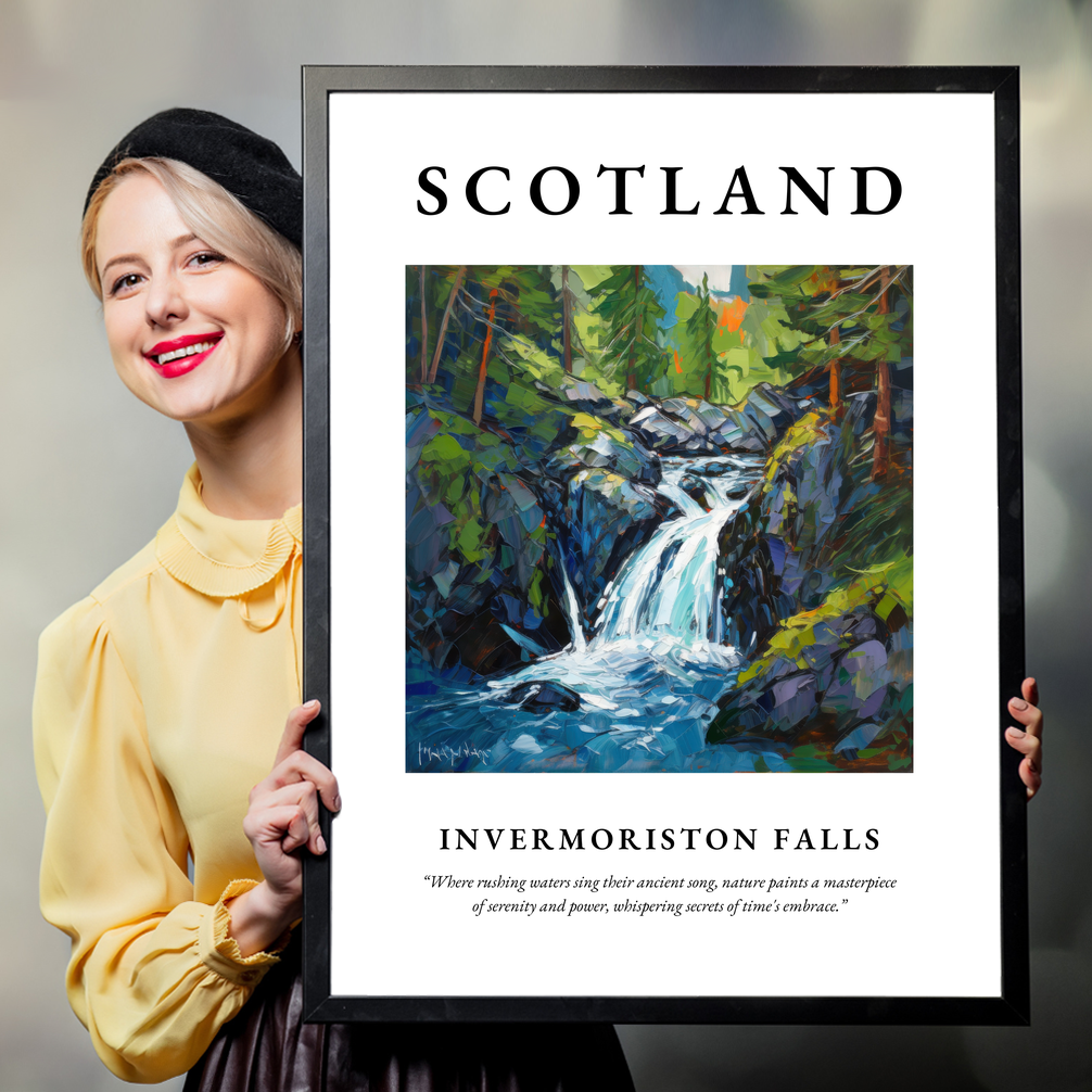 Person holding a poster of Invermoriston Falls