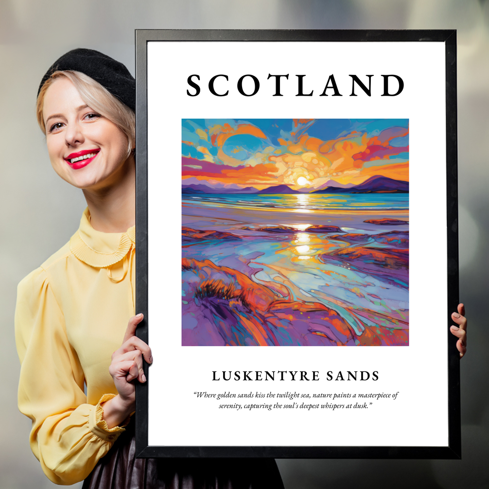 Person holding a poster of Luskentyre Sands