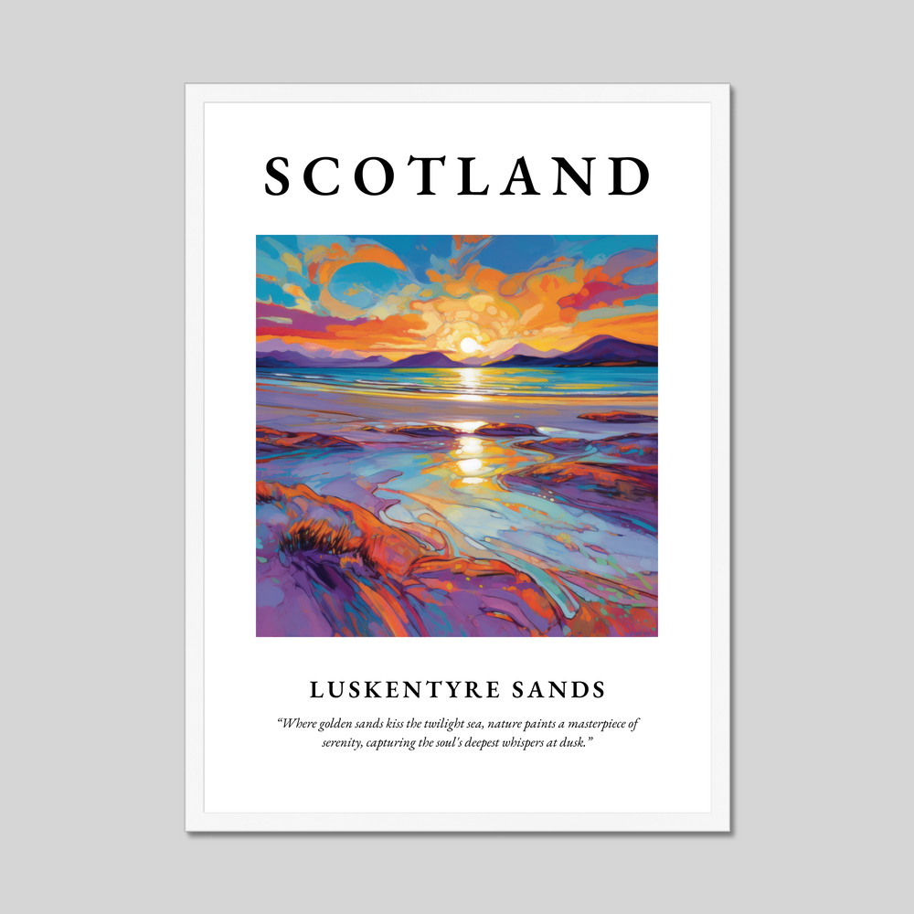 Poster in a white frame with the word Scotland