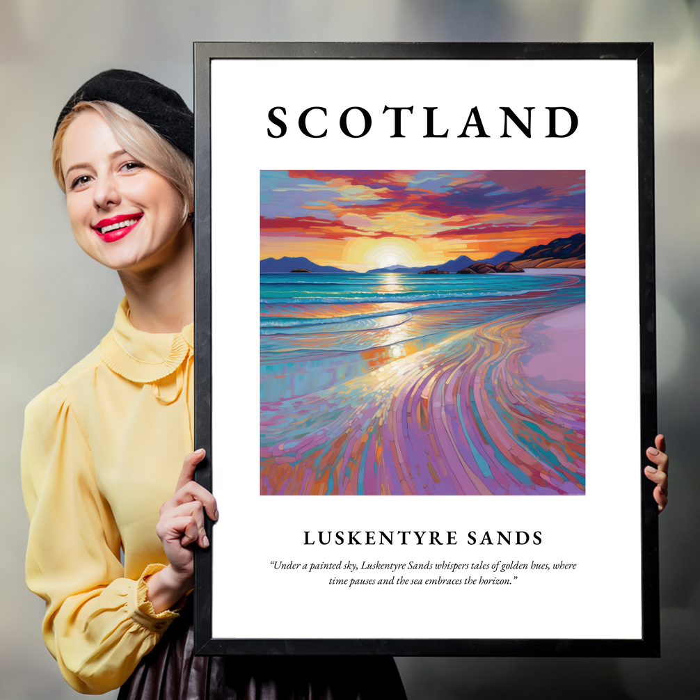 Person holding a poster of Luskentyre Sands