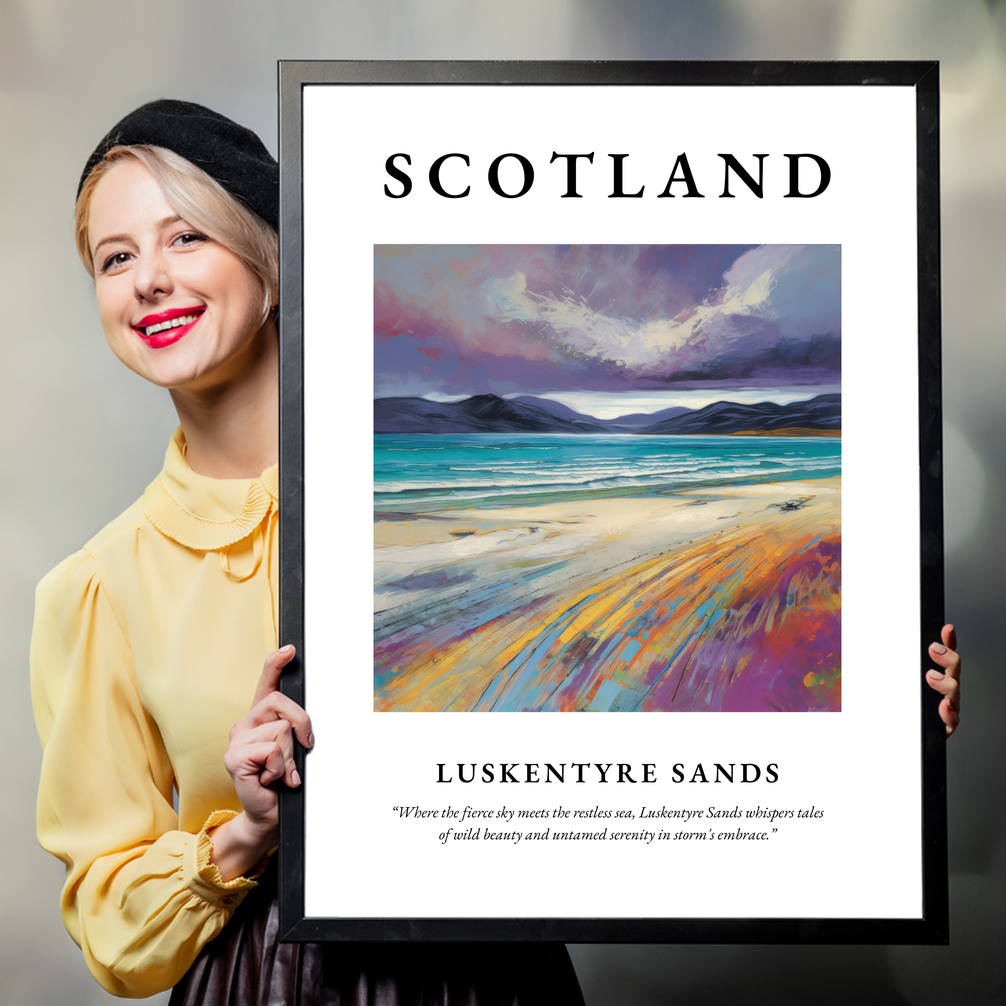 Person holding a poster of Luskentyre Sands