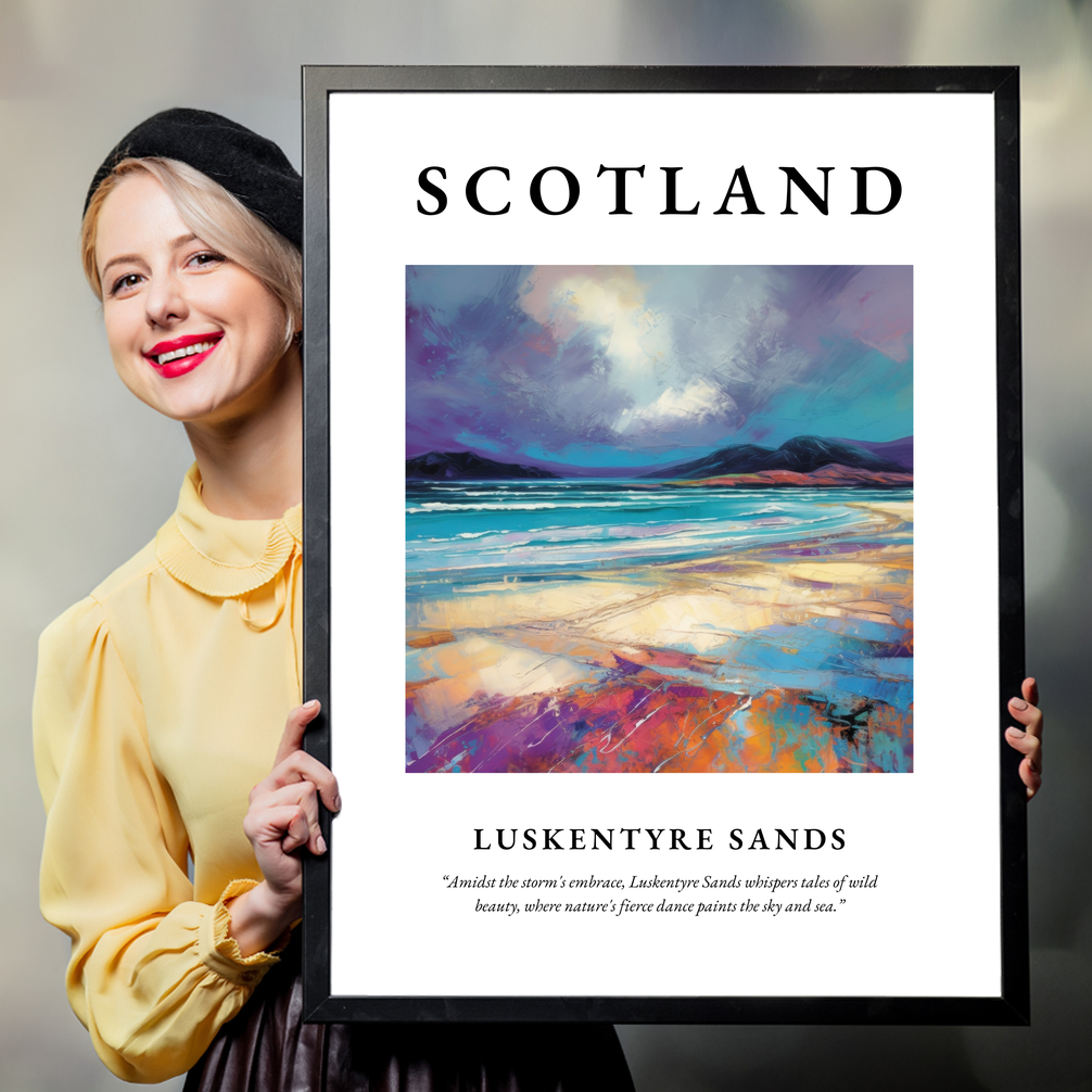 Person holding a poster of Luskentyre Sands