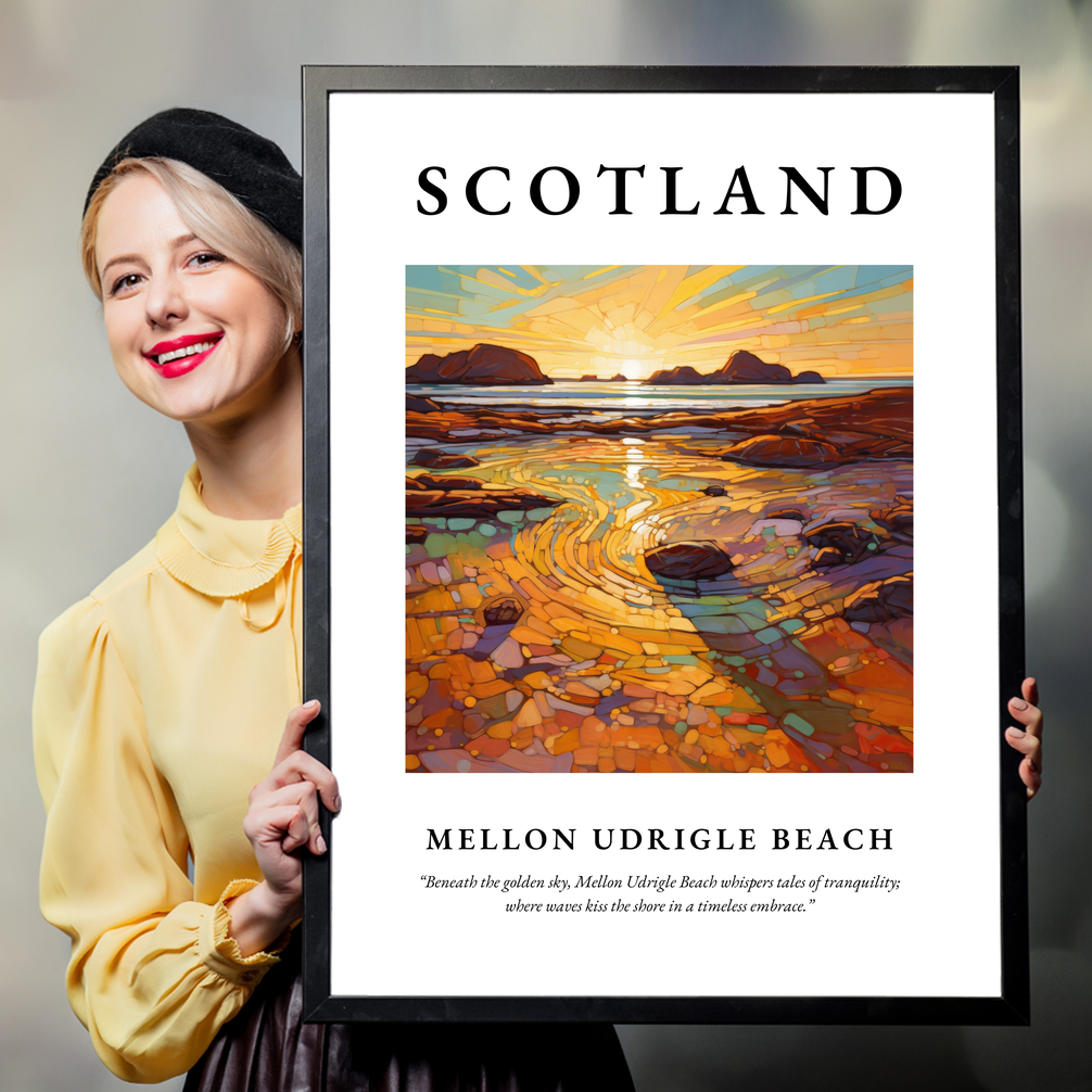 Person holding a poster of Mellon Udrigle Beach