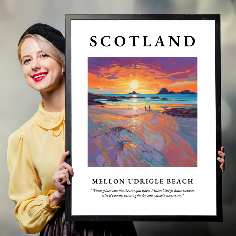 Person holding a poster of Mellon Udrigle Beach