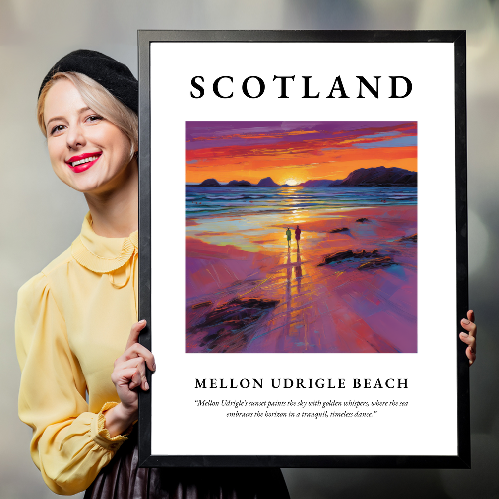 Person holding a poster of Mellon Udrigle Beach