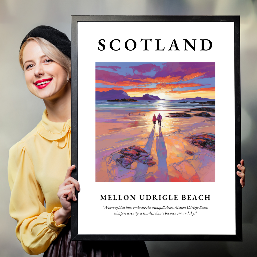 Person holding a poster of Mellon Udrigle Beach