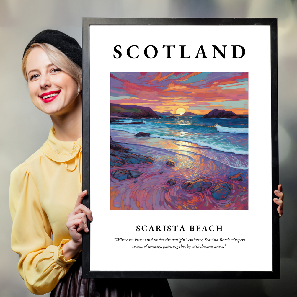 Person holding a poster of Scarista Beach