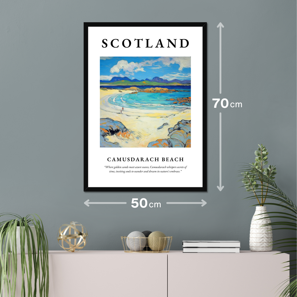 Poster of Camusdarach Beach hanging on a wall