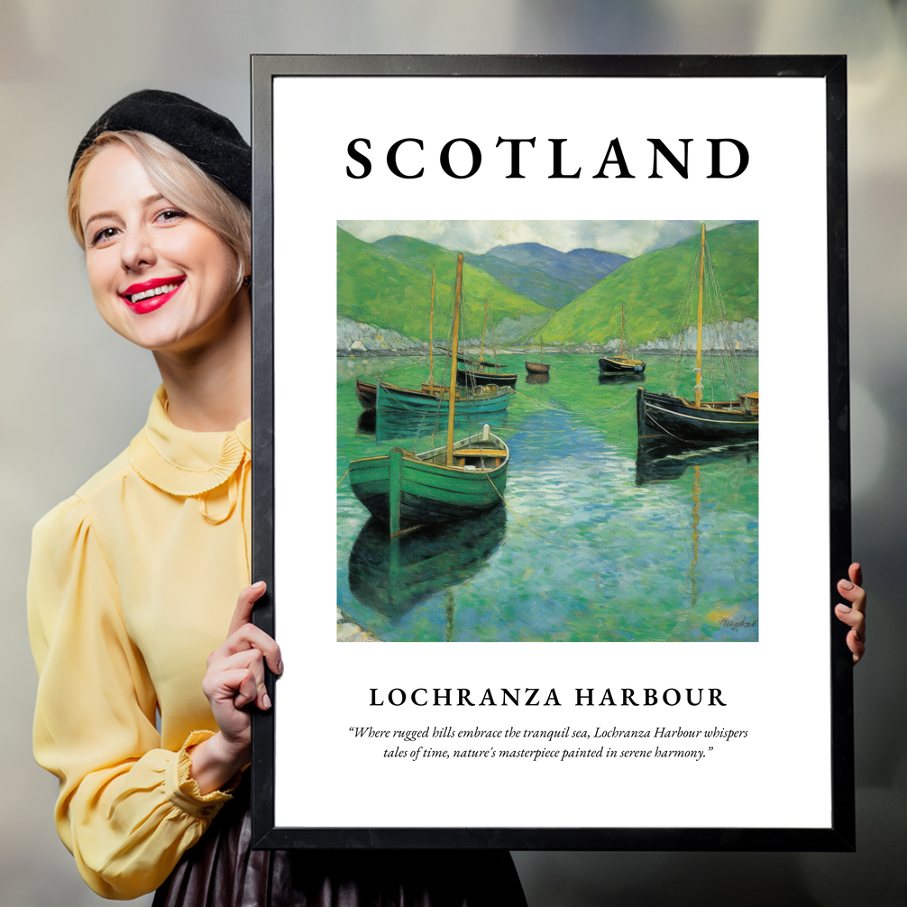 Person holding a poster of Lochranza Harbour