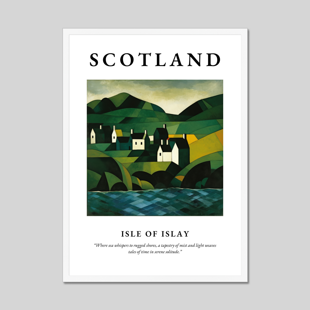 Poster in a white frame with the word Scotland