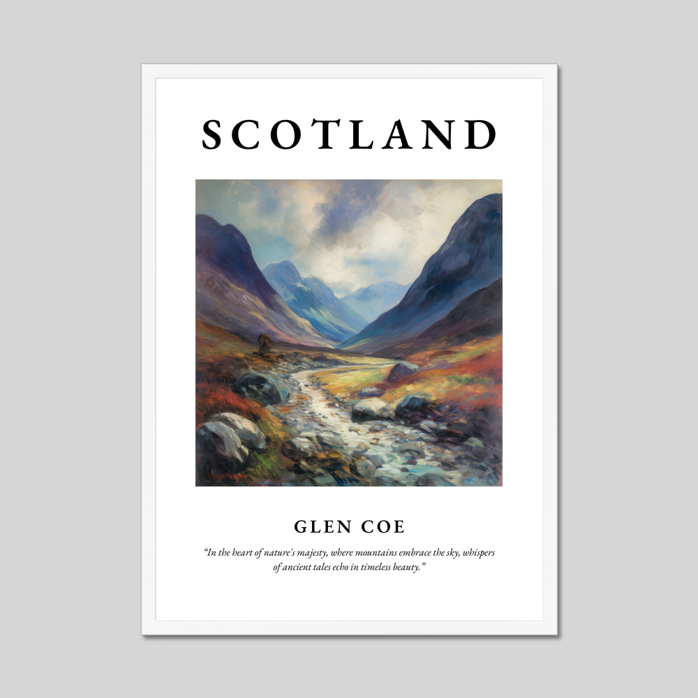 Poster in a white frame with the word Scotland