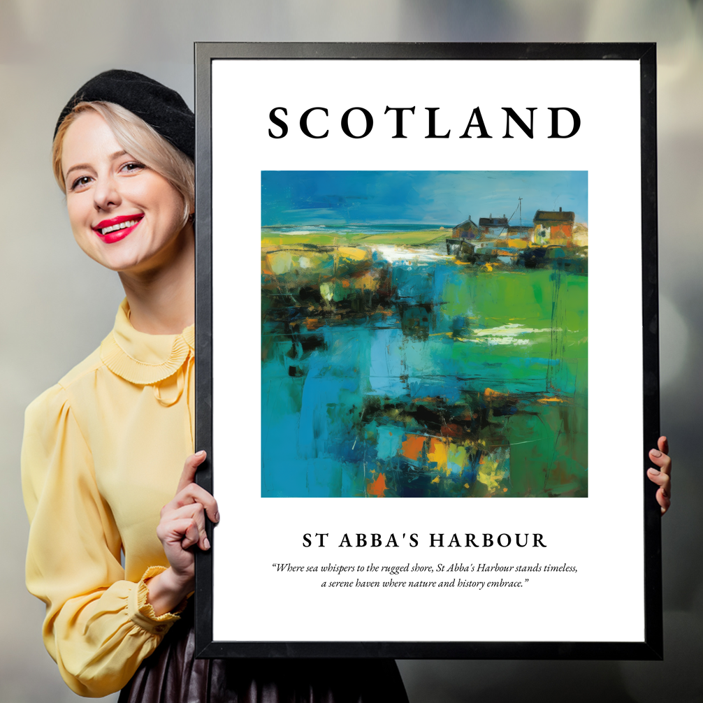 Person holding a poster of St Abba's Harbour