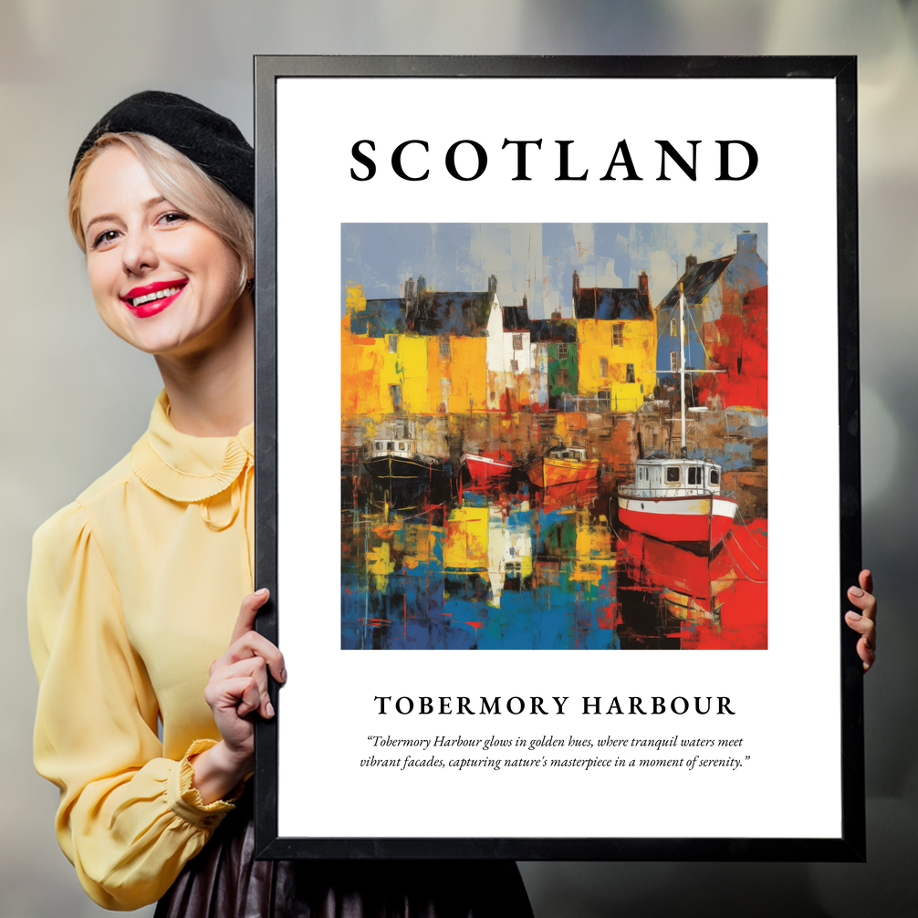 Person holding a poster of Tobermory Harbour