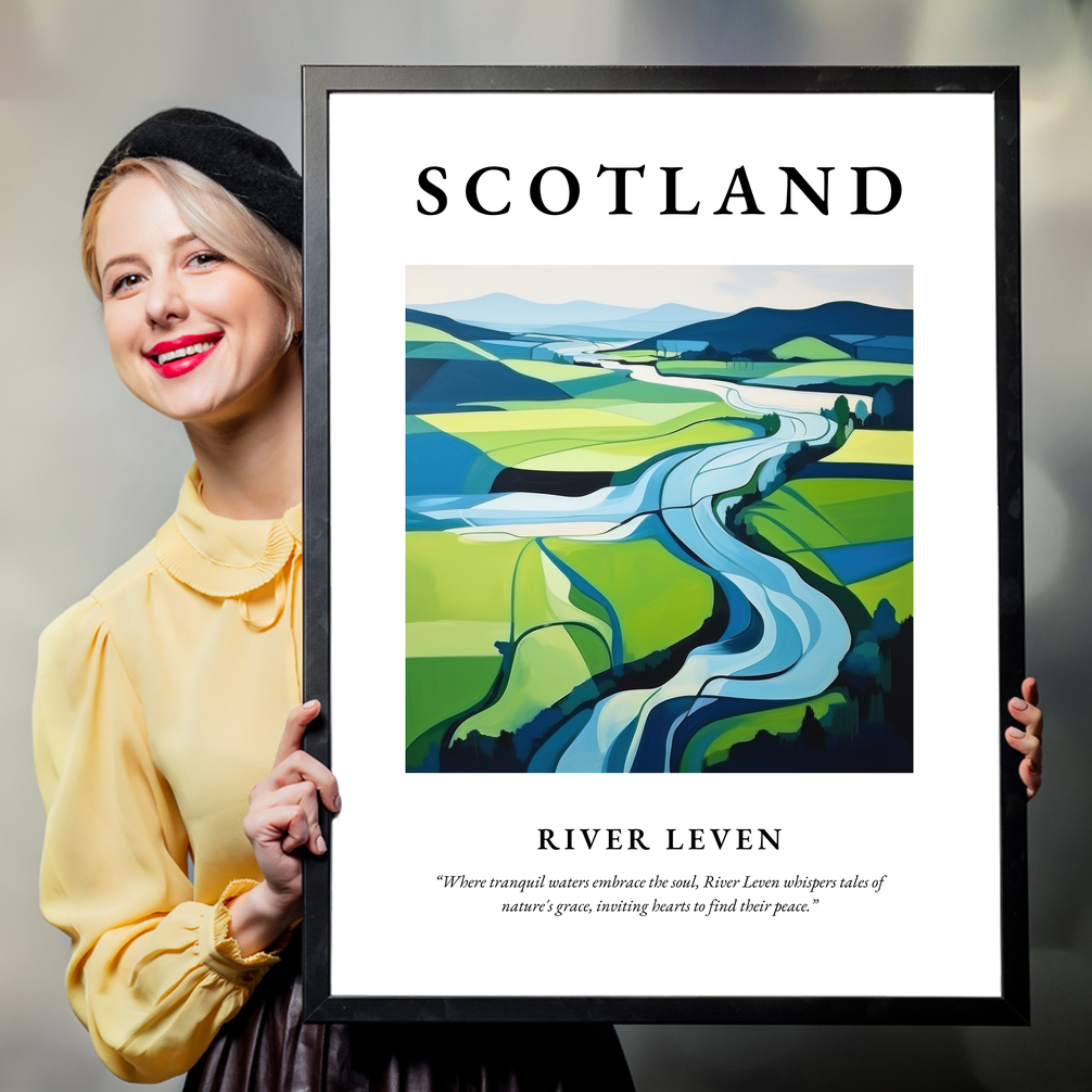 Person holding a poster of River Leven