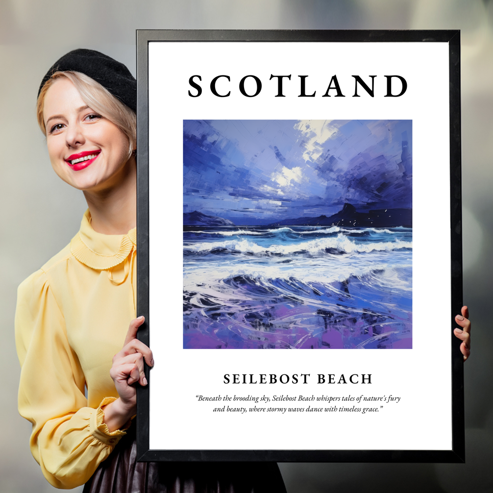 Person holding a poster of Seilebost Beach