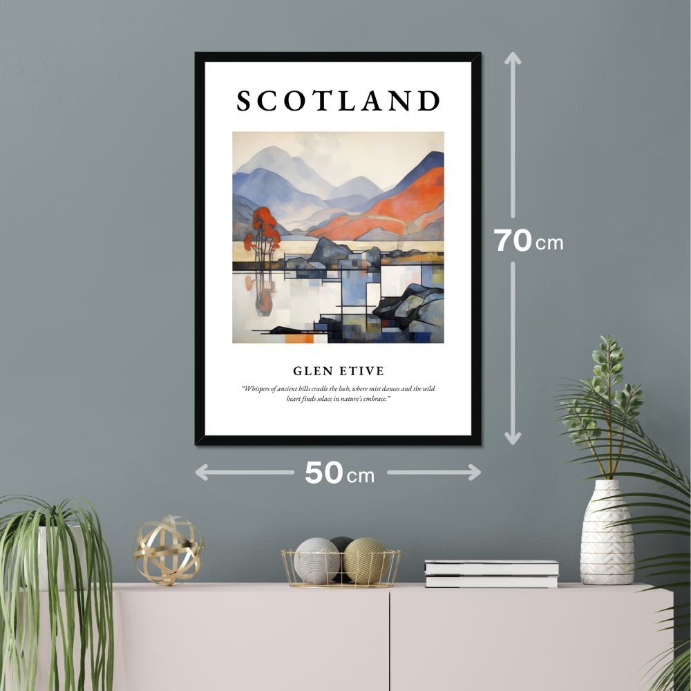 Poster of Glen Etive hanging on a wall