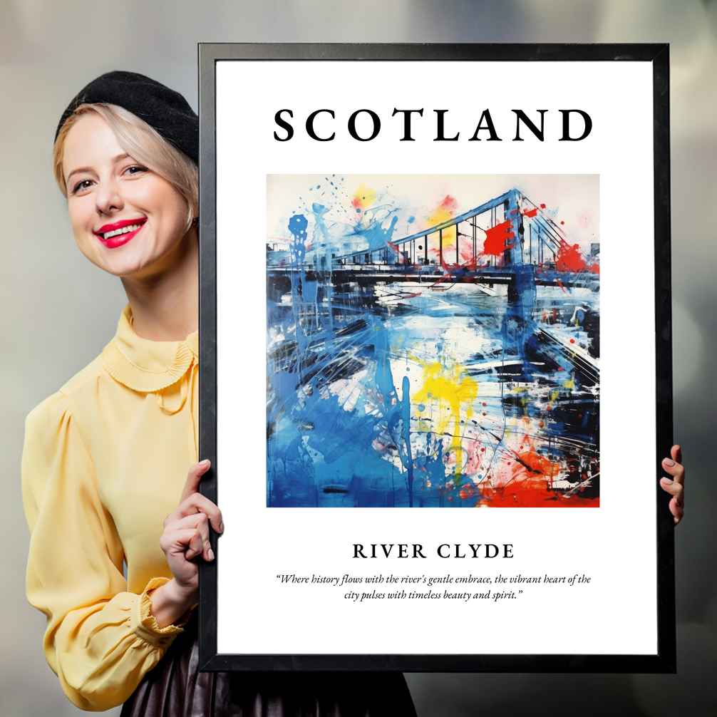 Person holding a poster of River Clyde