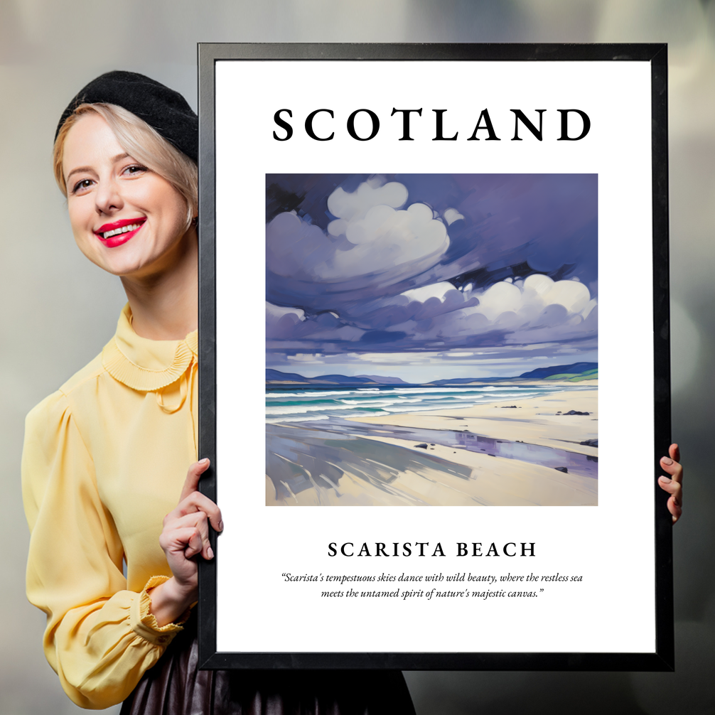 Person holding a poster of Scarista Beach