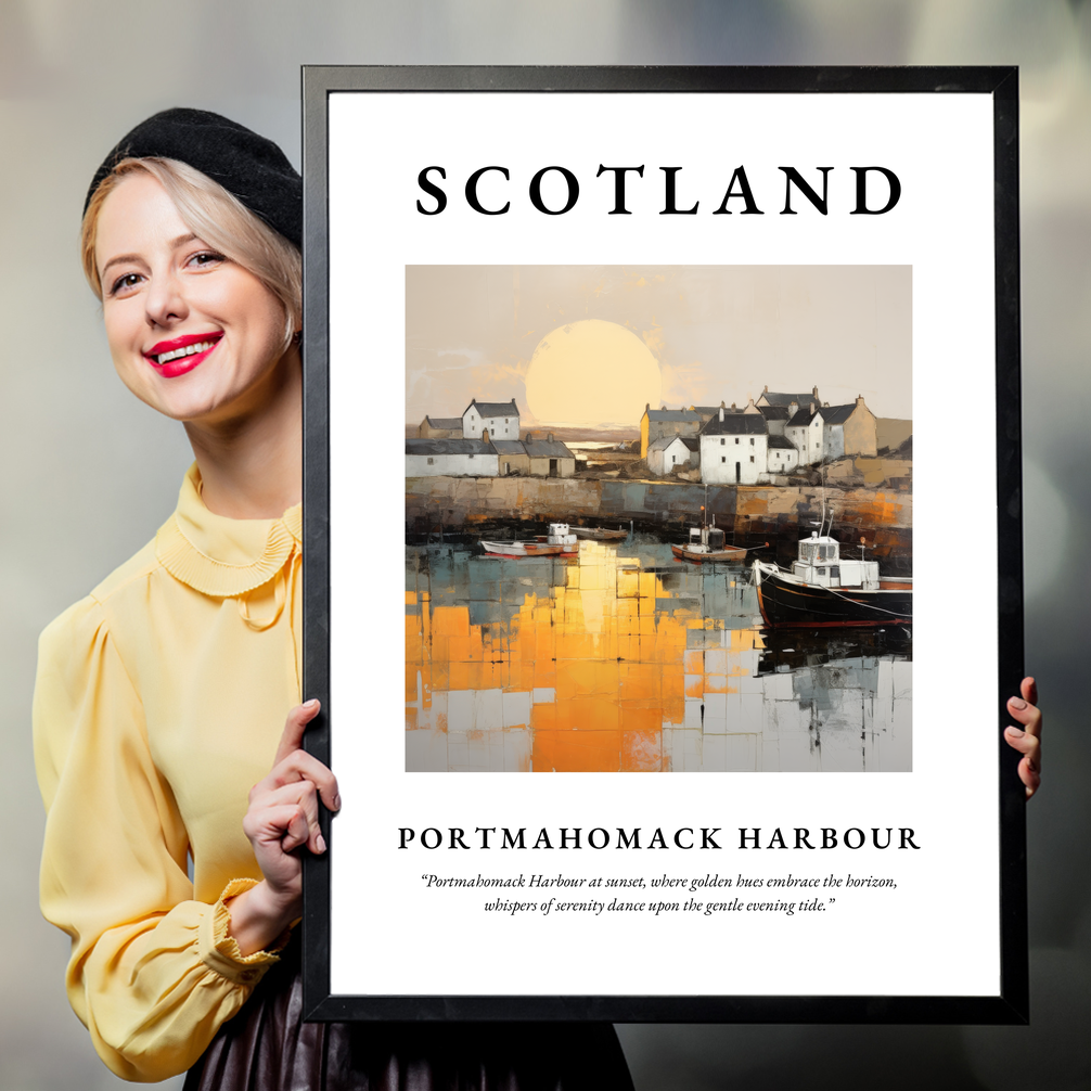 Person holding a poster of Portmahomack Harbour