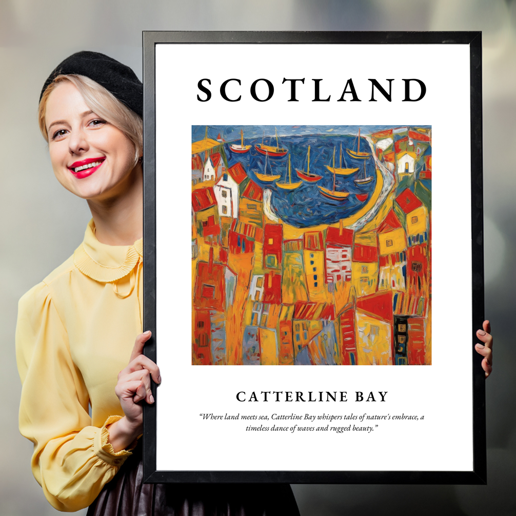 Person holding a poster of Catterline Bay