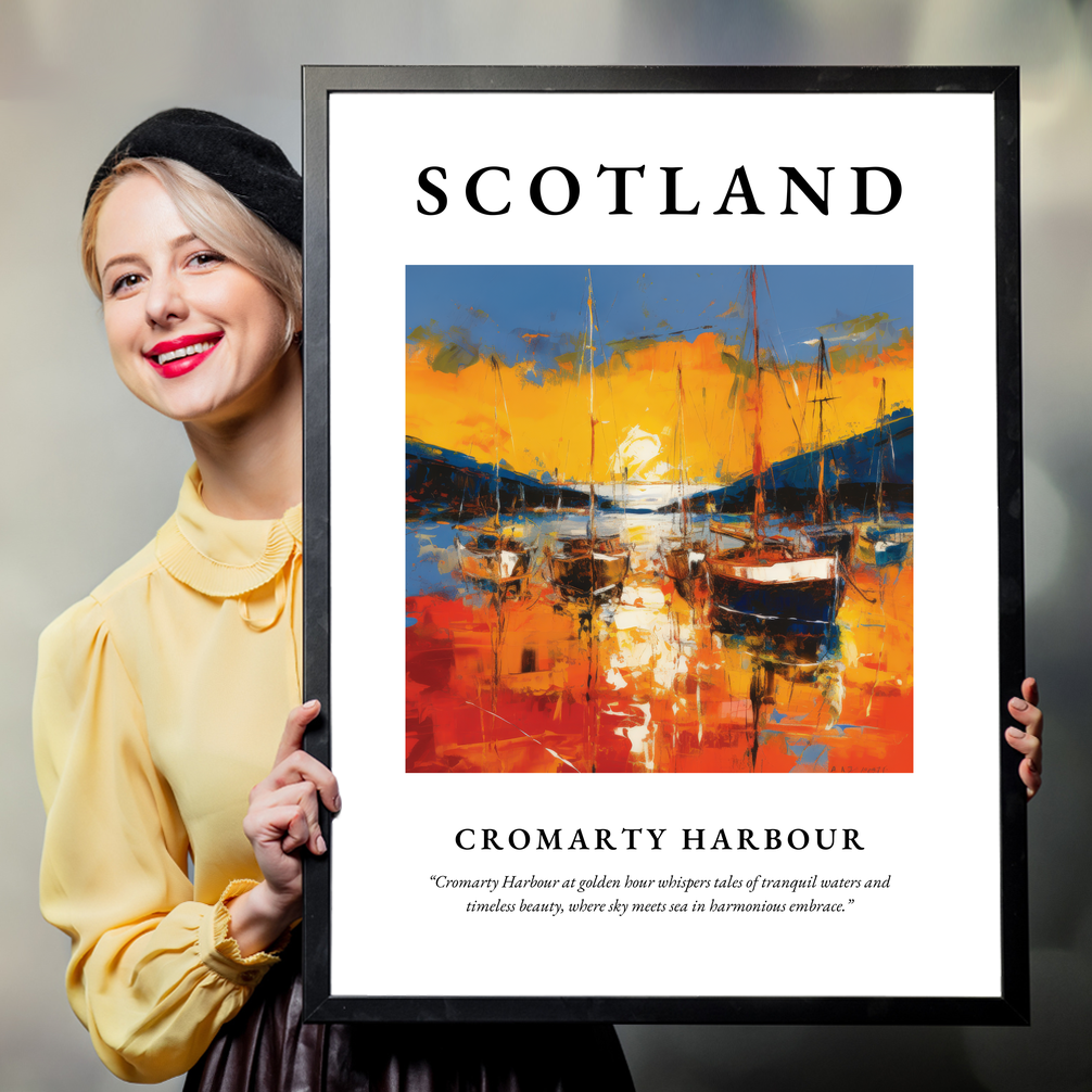 Person holding a poster of Cromarty Harbour