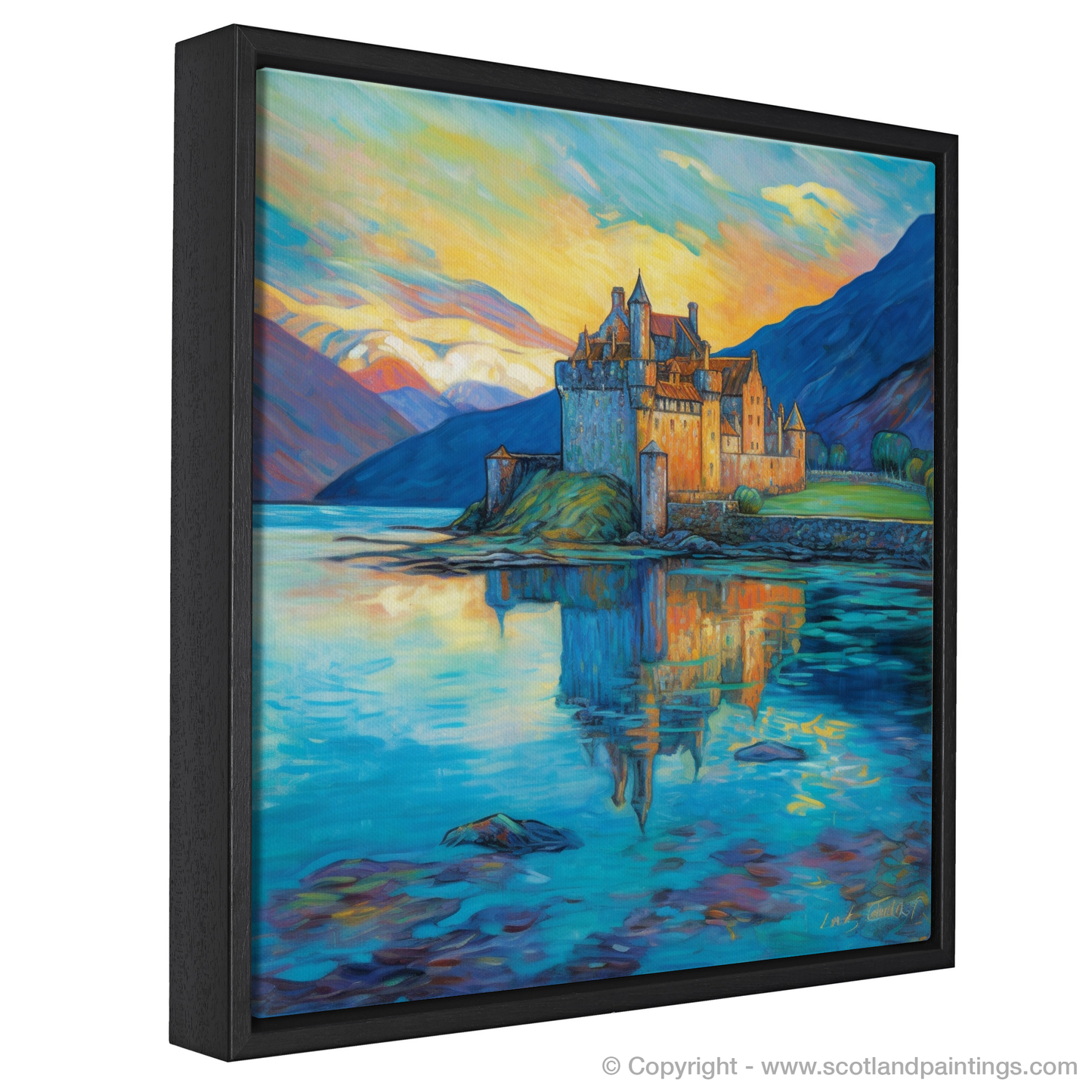 Enchanting Eilean Donan: A Sunset Embrace in Art Nouveau Style