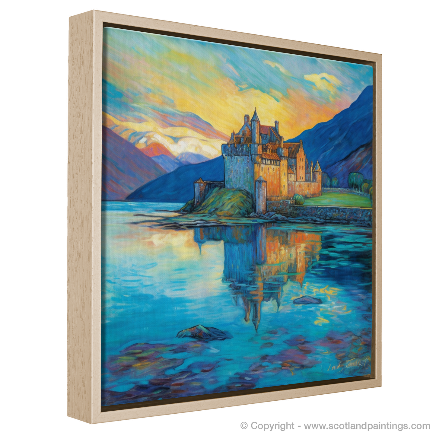 Enchanting Eilean Donan: A Sunset Embrace in Art Nouveau Style