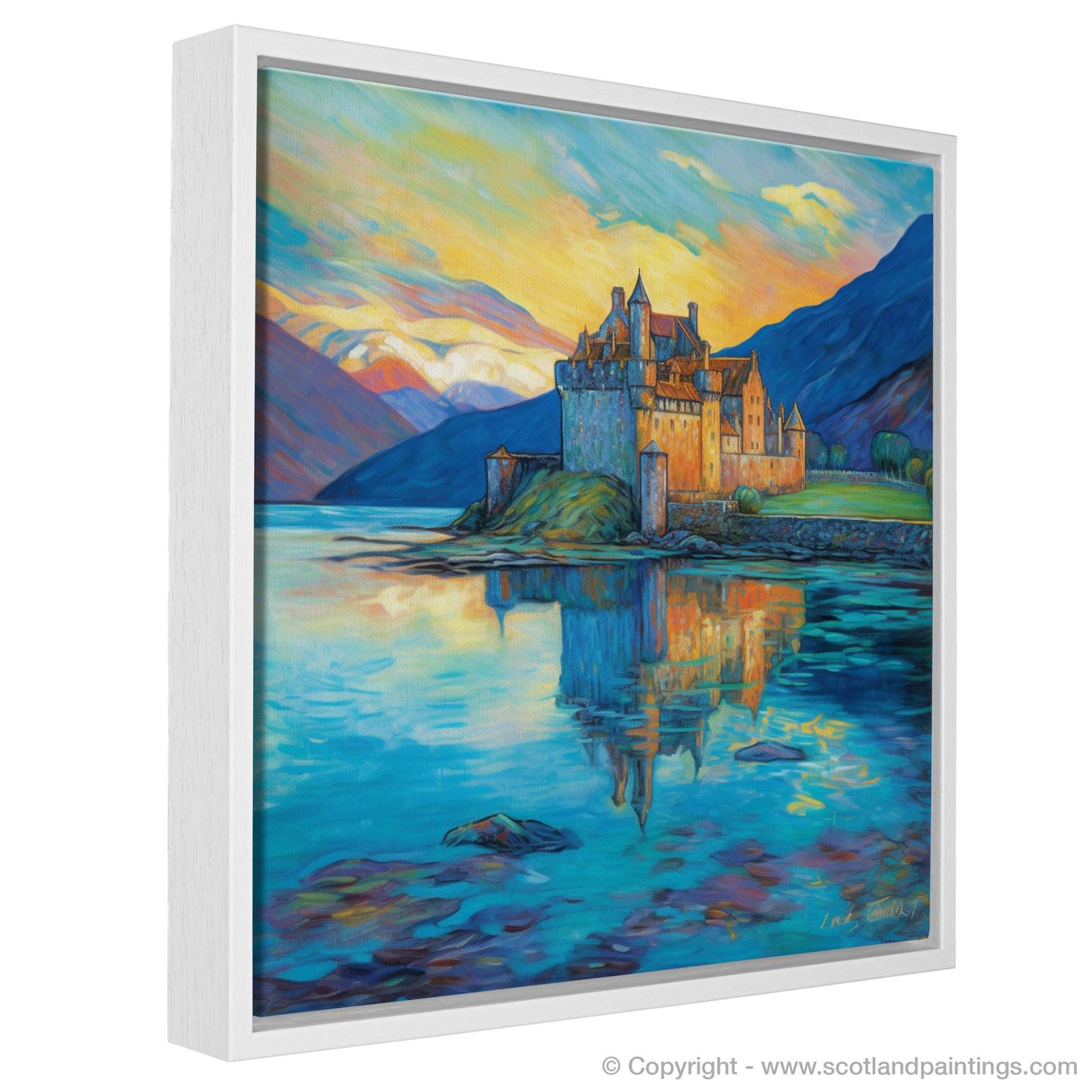 Enchanting Eilean Donan: A Sunset Embrace in Art Nouveau Style