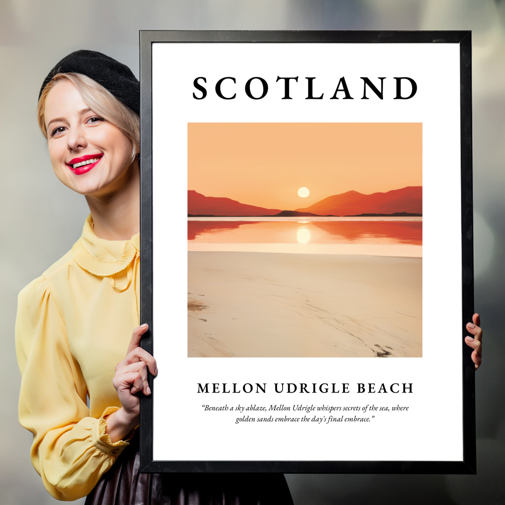 Person holding a poster of Mellon Udrigle Beach