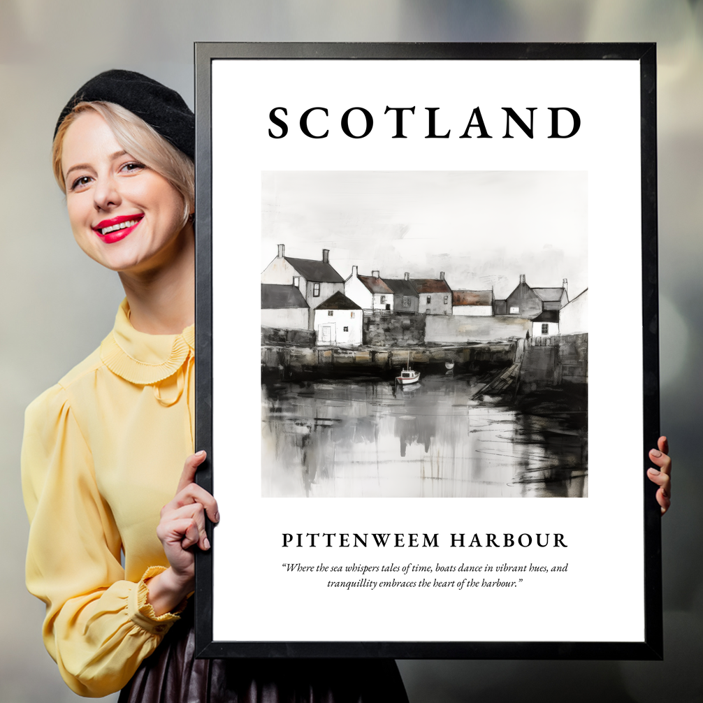 Person holding a poster of Pittenweem Harbour