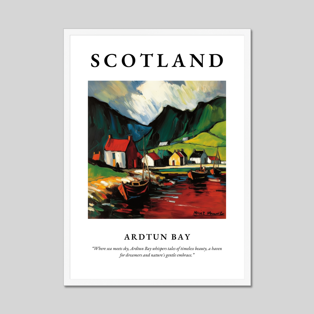 Poster in a white frame with the word Scotland