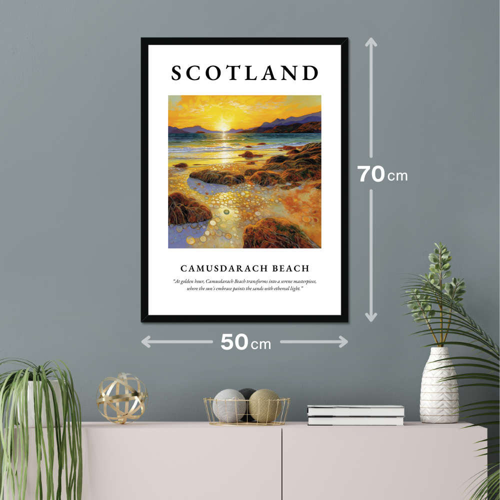 Poster of Camusdarach Beach hanging on a wall