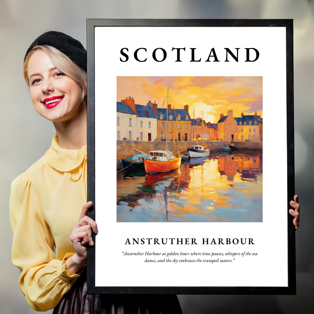 Person holding a poster of Anstruther Harbour