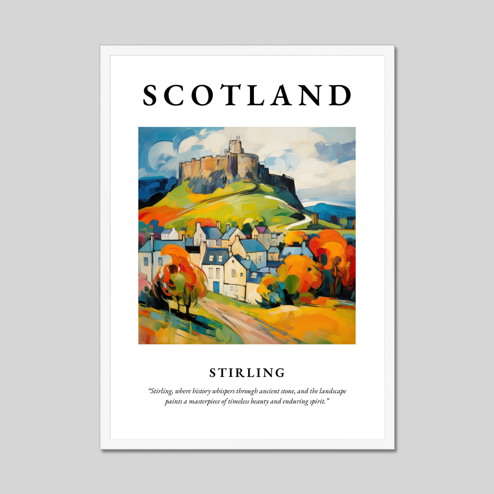 Poster in a white frame with the word Scotland