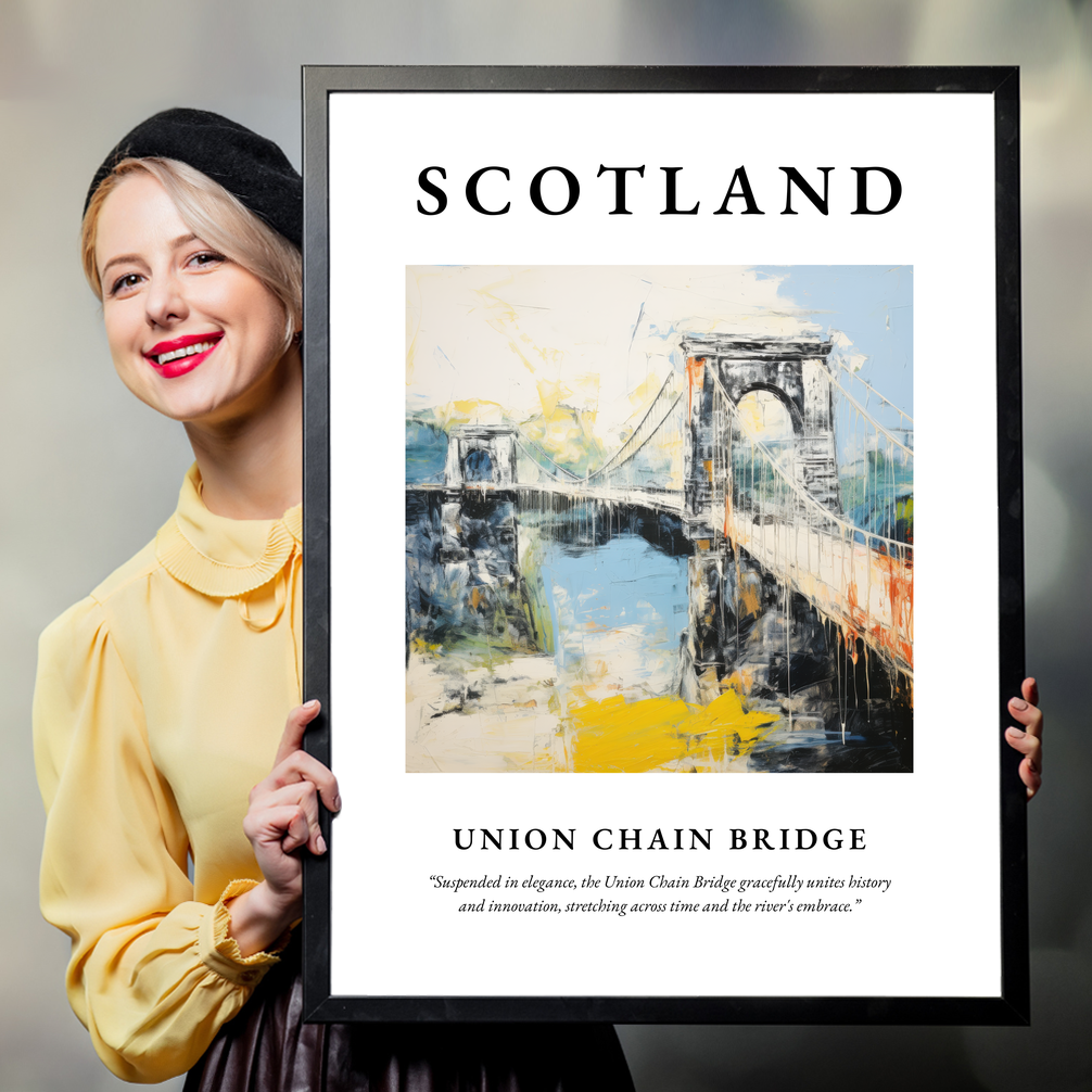 Person holding a poster of Union Chain Bridge