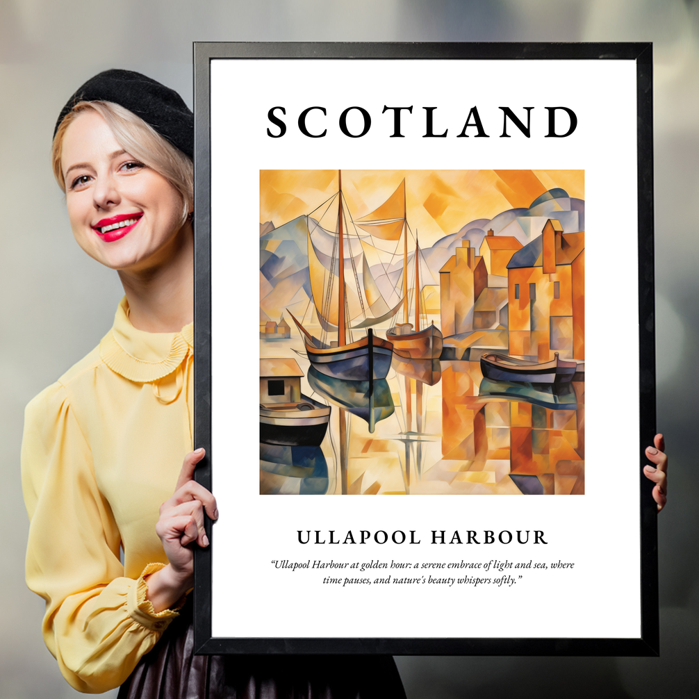 Person holding a poster of Ullapool Harbour