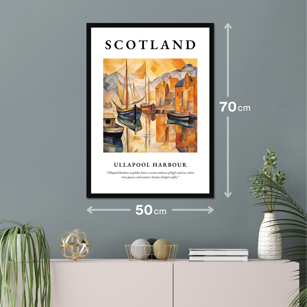 Poster of Ullapool Harbour hanging on a wall