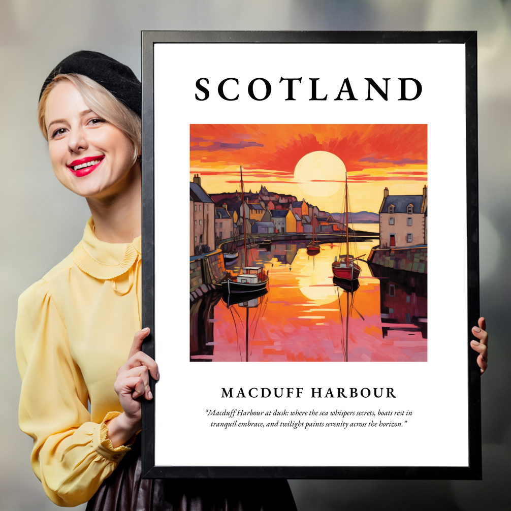 Person holding a poster of Macduff Harbour