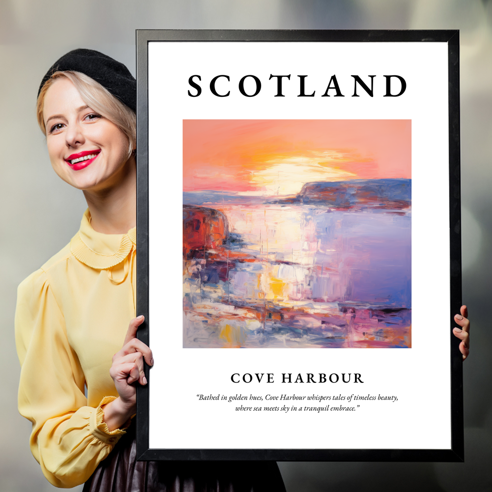 Person holding a poster of Cove Harbour