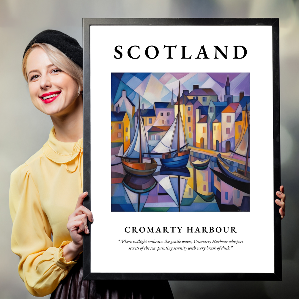 Person holding a poster of Cromarty Harbour