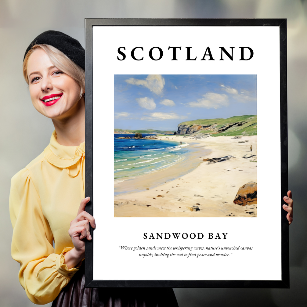 Person holding a poster of Sandwood Bay