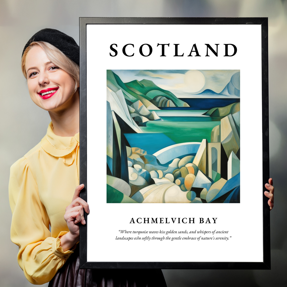 Person holding a poster of Achmelvich Bay