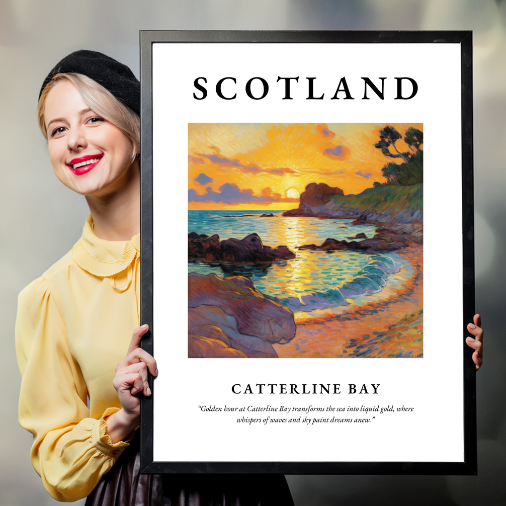 Person holding a poster of Catterline Bay