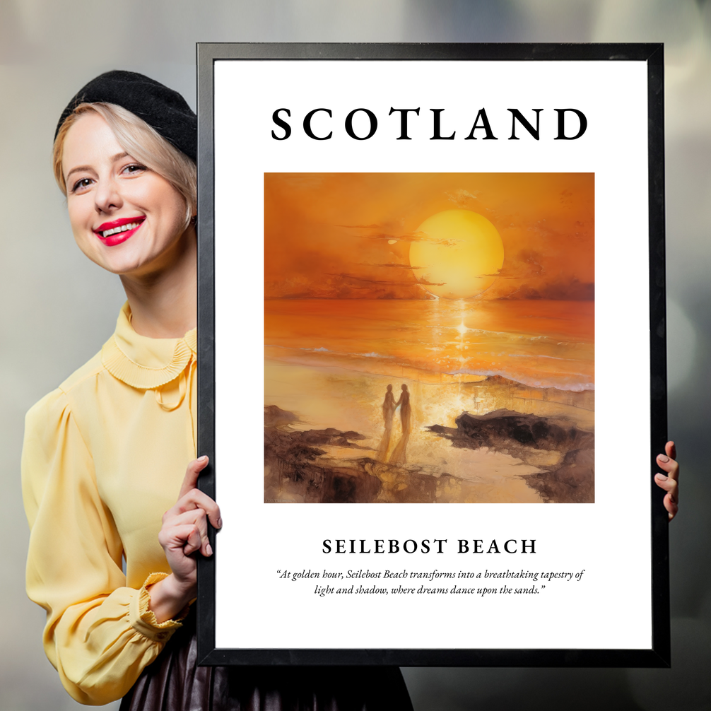 Person holding a poster of Seilebost Beach