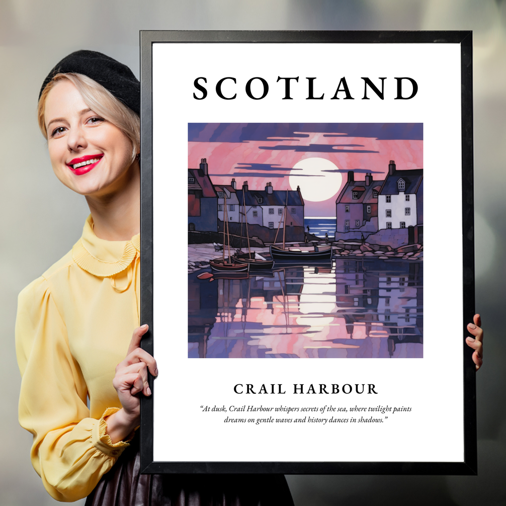 Person holding a poster of Crail Harbour