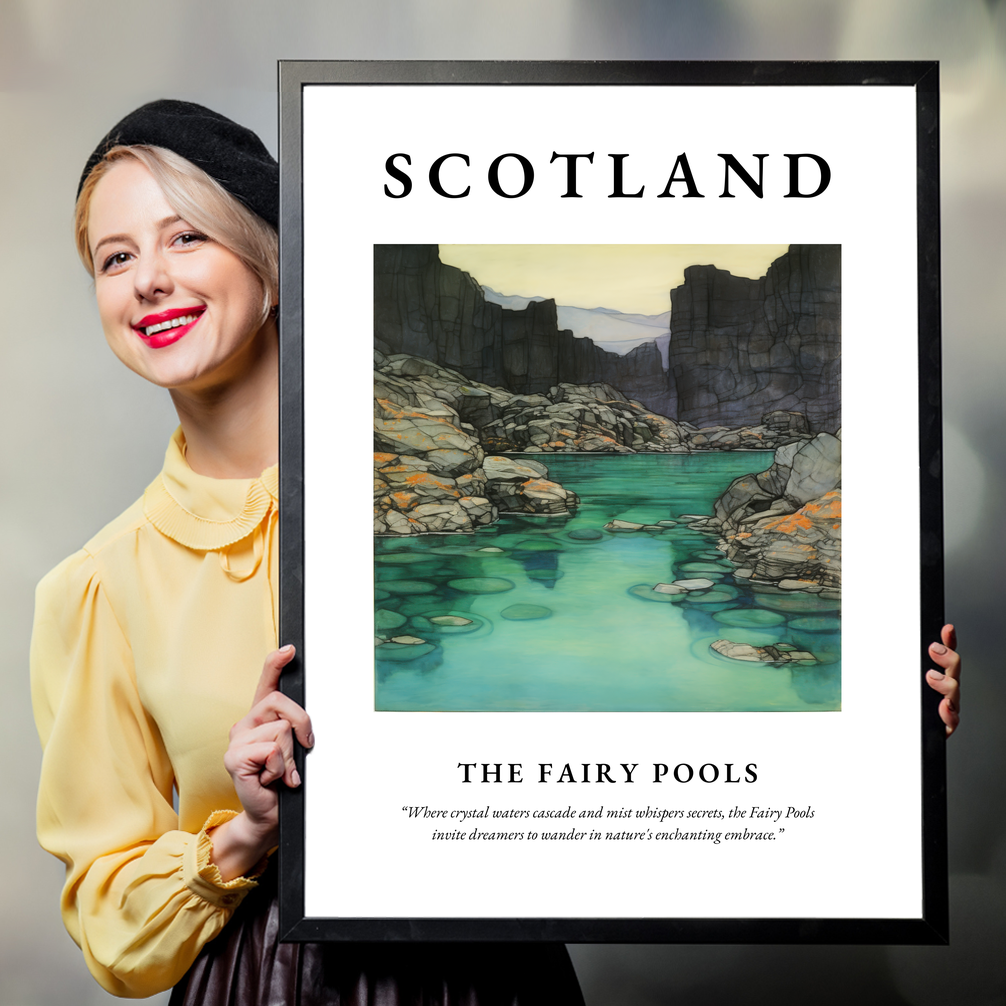 Person holding a poster of The Fairy Pools